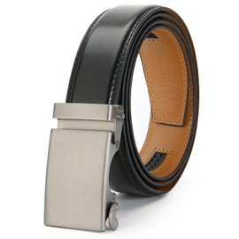 Nelbons Men's Belt, Slide Ratchet Belt for Men with Genuine Leather 1 3/8,Trim to Fit (black A7, 130cm / 28 "-44" adjustable waist)
