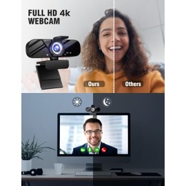 Full HD Webcam with Built-in Microphone and Rotatable Tripod, 4K Video and Wide Angle Camera, Privacy Cover, for Desktop PC or Laptop Computer
