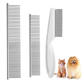 TanDraji Dog Combs for Grooming, Metal Dog Comb and Flea Comb with Rounded Teeth for Removing Tangles and Knots for Long and Short Haired Dogs and Cats (stainless steel)