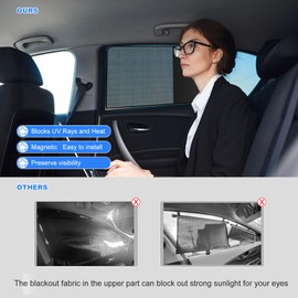 Car Window Shades,Magnetic Single-Deck Side Window Sun Shades with Half Shade, Front Car Window Covers Blocks Heat and UV Rays Glare for Driver (2 PCS Shaded for Rear)