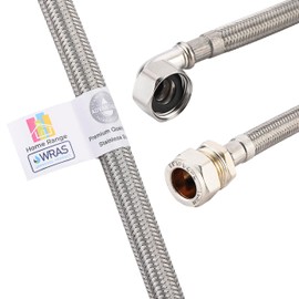 Home Range WRAS Approved 300mm1/2 x 15mm Compression Fitting 90° Elbow Flexible Pipe Connector, Stainless Steel Braided Hose Flexi for Boilers, Plumbing, Kitchens, Bathrooms, Basins