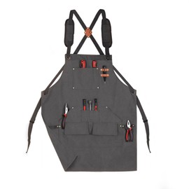 Tosewever Work Aprons for Men with Large Pockets, Canvas Cross Back Heavy Duty Adjustable Tool Aprons for Chef Cooking BBQ (Grey)