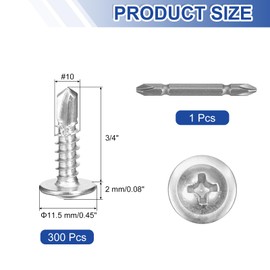 sourcing map 300Pcs #10x3/4" Self-Tapping Screws, 410 Stainless Steel Phillips Self Drilling Flat Head Sheet Metal Screws for Industry, Furniture Repair, Silver