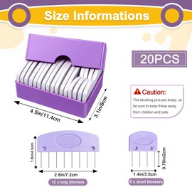 20Pcs Knit Blockers Pins Kit, Knit Blocking Combs for Crochet Knitting Blocking Board Mats, Crochet Blocking Pins for Crochet Projects Sewing Lace Needlework Projects Tool (Purple)