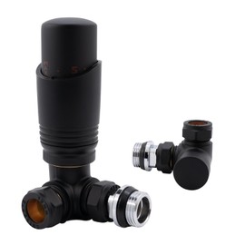 Vancoco Thermostatic Radiator Valve Corner Modern TRV Radiator Valve 15mm Lockshield Valve Energy Saving 1/2" x 15mm Brass Radiator Valves for Radiator Central Heating (Matt Black)
