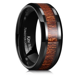 King Will Nature 8mm Black Tungsten Carbide Ring Wood Inlay Wedding Band High Polished Finish Comfort Fit 12.5