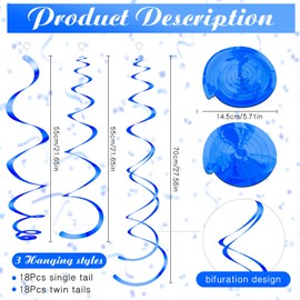 Yuxung 36 Pcs Hanging Swirl Party Decorations Plastic Streamer Swirls Spiral Party Decorations for Ceiling Birthday Wedding Baby Shower Graduation(Blue)