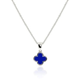 QVY Dainty Four Leaf Clover Necklace for Women 18K Gold Plated Royal Blue Navy Lucky Clover Pendant Charm Nacre Jewelry Christmas Gifts for Mom [CVN-B-S]