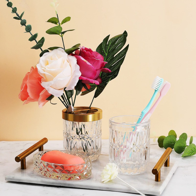 5Pcs Glass Bathroom Accessories Complete Set, Lotion Dispenser, Soap Dish,