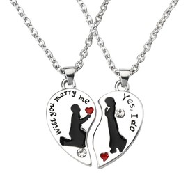 Matching Heart Necklace for Couple Engagement Gifts Ideas I Love You Gifts for Her Girlfriend Birthday Gifts from Boyfriend Christmas Gifts for Him Promise Necklace for Women Men Fiancee Fiance Stuff