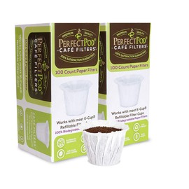 Cafe Filters Paper Liners for Reusable K Cup Coffee Pods by Perfect Pod - Fits All Brands, Compatible With All Refillable Capsules - Disposable Paper Filters (200-Ct)