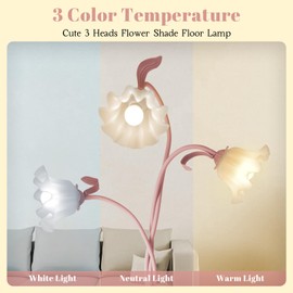 Flower Standing Lamp for Bedroom, Cute Corner Floor Lamp with Flexible Gooseneck, 3 Light Floor Reading Lamp with 3 Color Temperatures, Bulbs Included, Tall Floor Lamp for Living Room Corner(Pink)