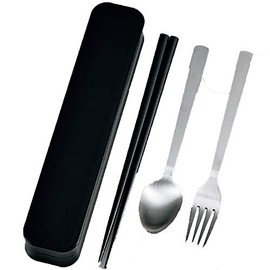 Tatsumiya 33303 3-Piece Set, Chopsticks, Spoon, Fork, Black, Size (W x D x H): 8.7 x 1.7 x 0.1 inches (22.2 x 4.4 x 2.9 x 3303