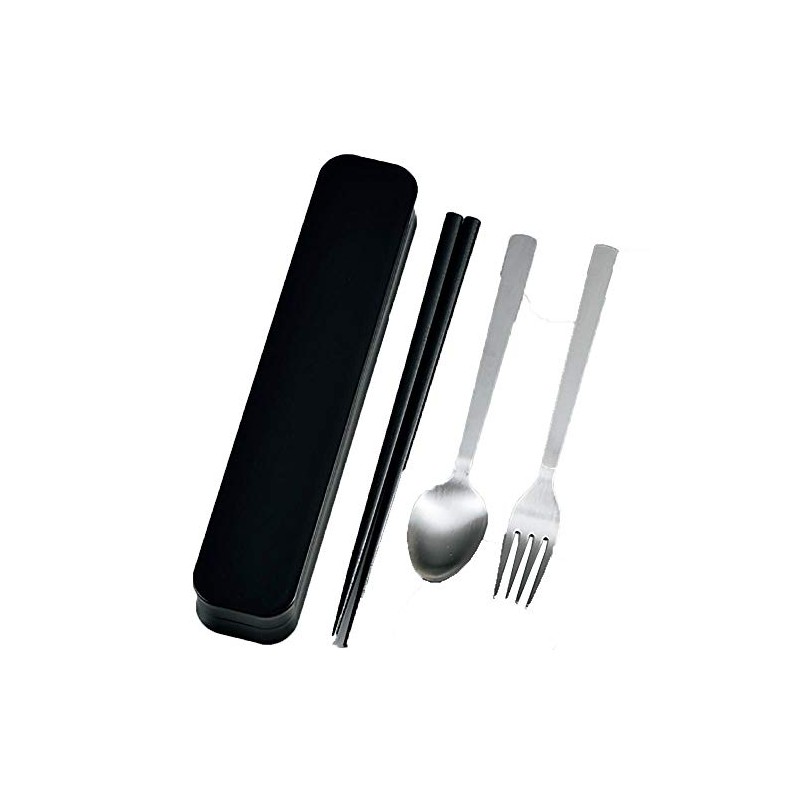Tatsumiya 33303 3-Piece Set, Chopsticks, Spoon, Fork, Black, Size (W