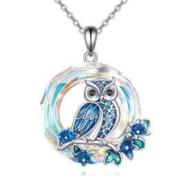 YAFEINI Owl Necklace Gifts for Women 925 Sterling Silver Cute Owl Pendant Necklace with Crystal Jewellery Gifts for Women