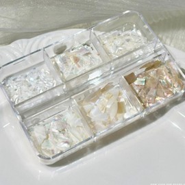 Self Nail Natural Mother of Pearl Parts Mix 6 Piece Set Gel Nail Art Opal Mother of Pearl Nail Art Material, 1 Piece, No. 03 White Mother of Pearl / 셀프네일 천연 자개 파츠 믹스 6종 세트 젤네일아트 오팔 자개 네일아트 재료, 1개, 03번 화이트자개