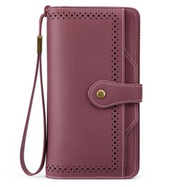 S-ZONE Women RFID Blocking Clutch Wallet Purse PU Leather with Wristlet Strap