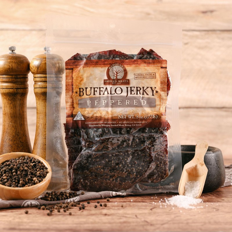 Mahogany Smoked Meats: Peppered Buffalo Jerky - 8oz