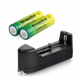Skywolfeye 2pcs SkyWolfEye 14500 Battery Rechargeable 3.7V 1200mAh Cell +USA Charger