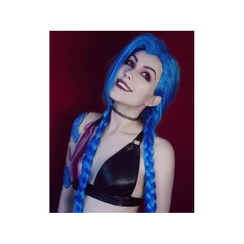 Jextech Peluca Jinx Doble Trenza 100cm League Of Legends Cosplay