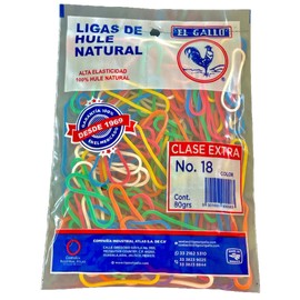 EL GALLO Ligas de Colores - 165 Ligas aprox. de Hule Natural para Oficina, Escuela y Hogar - Tamaño #18. - 80g - (5 cm de largo y 1mm de ancho)