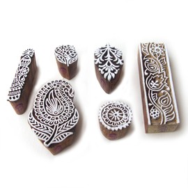 Royal Kraft Decorative Paisley and Floral Motif Block Print Wood Stamps (Set of 6)
