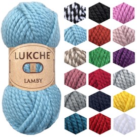 Lukche Wool and Acrylic Yarn 25% Wool - 75% Acrylic - 3,52 Oz - 65,6 Yds, Easy Thick and Fast Yarn, Soft and Super Bulky Weight #6 for Knitting, Crocheting and Crafting (Blue)