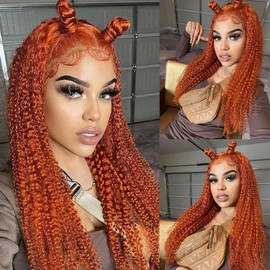 Ginger Wig Lace Front Human Hair Deep Wave 13x4 Hd Transparent Lace Front Wig Human Hair for Women 180% Density Orange Colored Glueless Pre Plucked Natural Hairline 24 Inch