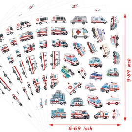 768PCS Ambulance Car Themed Paper Stickers,Emergency Vehicle Medical Hospital Doctor Nurse Party Favors Decorations Supplies Goodie Bag Stuffers Favors Prize Ambulance Car Sticker(24 Sheets)