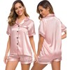 SWOMOG Womens Silk Satin Pajamas Set Short Sleeve Button Down