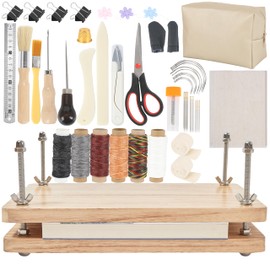 FUXAFU 50 Pcs Book Binding Kits, 13"x7.9" Inch Wooden Book Press，Books Binding Materials, with Bone Folder, Awl, Needles for DIY Bookbinding, BookRepair, Handmade Crafts