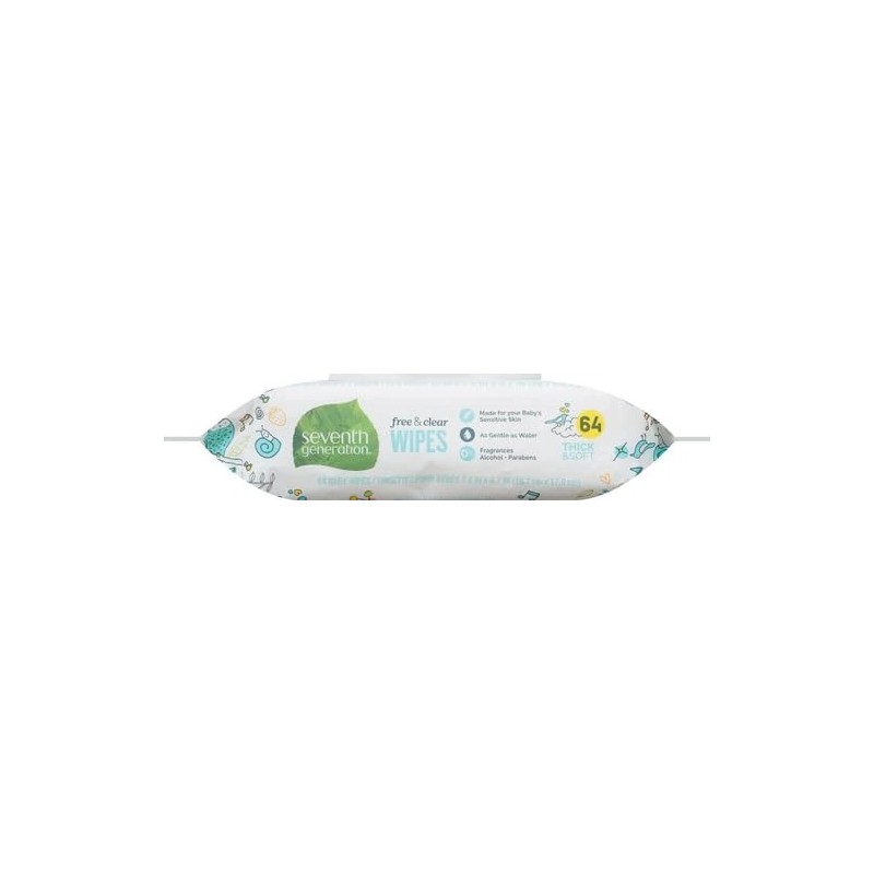 Seventh Generation Baby Wipes Unscented 64 Count Gentle Hypoallergenic Care