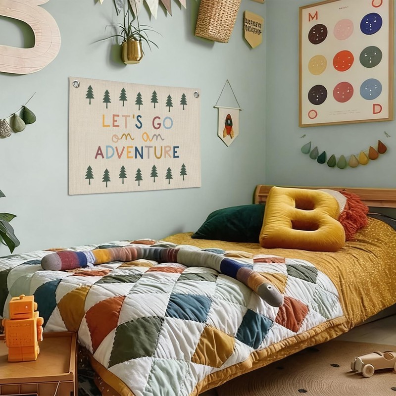 Camping Decor Banner,Lets Go on an Adventure Wall Art