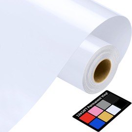 12" x 14FT White Vinyl - Glossy White Permanent Vinyl with PET Backing [Easier Weed Never Residue], Permanent Adhesive Vinyl for Cutting Machine, Party Decoration, Car Decal, Signs, Scrapbooking