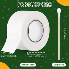 Tondiamo 1 Inch x 60 Feet Ear Tape for Dogs and 4 Inch Bamboo Buds Cotton Swabs Self Adhesive Non Woven Doberman Ear Posting Kit