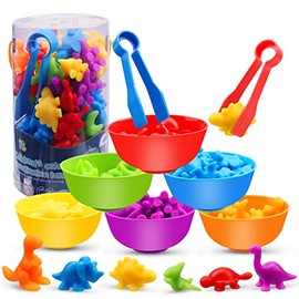 Juguetes de Dinosaurios para Contar, Montessori Juegos Didacticos de Matemáticas, con Cuencos de Clasificación de Colores, Aprendizaje Preescolar, Reg