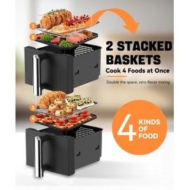 12QT Dual Layer Air Fryer Oven, 6QT×2 Capacity, Vertical 2-Basket Design, 7-in-1 Function with Broil, Roast, Bake, Reheat, Dehydrate, and Air Fry, Family Size, BPA-Free