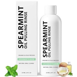 Spearmint White Oil Pulling Rinse, Cold-Pressed Coconut Mouthwash for Teeth Whitening, Peppermint Pulling Oil for Teeth and Gums, Pure Mouthwash Mint Freshness 4 Oz