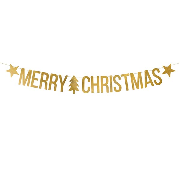 Merry Christmas lettering banner gold metallic 10.5 x 150 cm