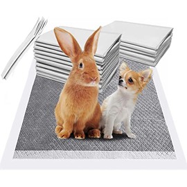 Fhiny 50PCS Rabbit Pee Pads, 17.7" × 23.6" Disposable Cage Liner Black Carbon Odor-Control, All-Absorb Charcoal Training Accessories with Quick-Dry Surface for Bunny Rabbit Puppy Small Animals