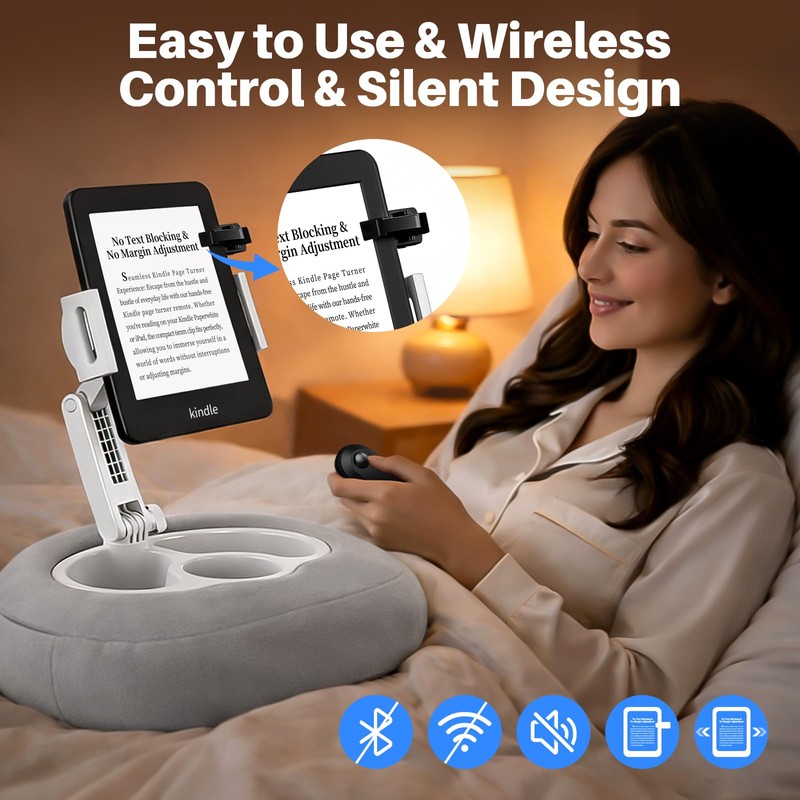 Kindle Pillow Stand with Wireless Page Turner, Kindle Holder for