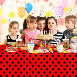 4 Pack Black and Red Polka Dots Rectangular Tablecloth Red & Black Polka Dot Outdoor Tablecloth Rectangular Tablecloth Plastic Tablecloth for Kitchen Dining Wedding Party 51 x 86 Inches