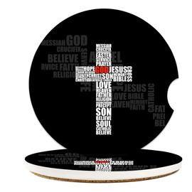Jesus Christian Cross Coasters for Cup Holders, Absorbent Ceramic Coasters with Cork Back, Universal Anti Slip Car Accessories, Cup Mat for Car Interior