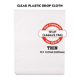 ROLLINGDOG Plastic Drop Sheet 9ft x 12ft - Painters Drop Cloth Waterproof For Furniture, Carpets and Floor Covering 0.27mil Thickness Tarp