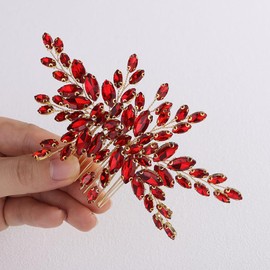 Teyglen Crystal Bride Wedding Hair Comb Bridal Hair Accessories Full Red Rhinestone Wedding Hair Comb for Women Sparkly Rhinestone Hair Piece Headpiece(Red)