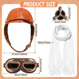 Horolam Pilot Hat Goggles Set, Pilot Costume Se Pilot Costume Accessories with White Scarf Brooch for Men Adults Women