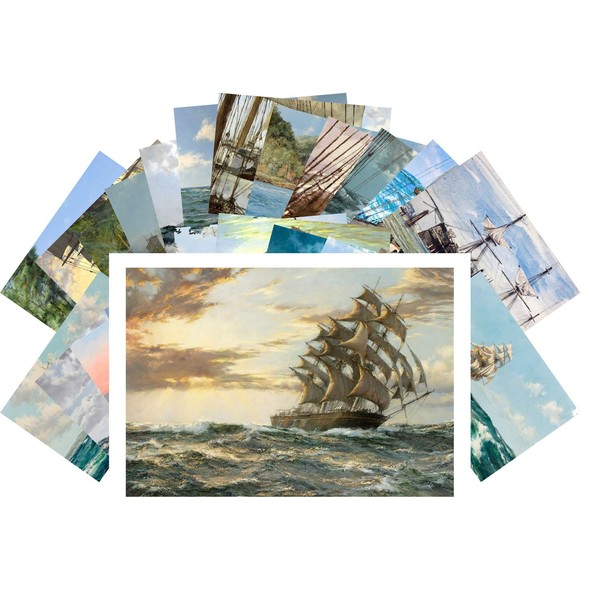 Postcard Pack 24pcs Sailships Ocean Marine Vintage Painting by Montague