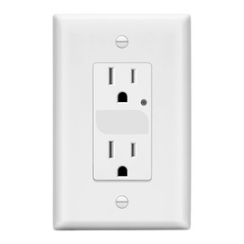 LIDER LED Guide Light Receptacle with Automatic Daylight Sensor and Wall Plate, Night Light Decorator Wall Outlet, 125VAC/15A Tamper-Resistant Receptacle, LGL-15TR-WWP, White