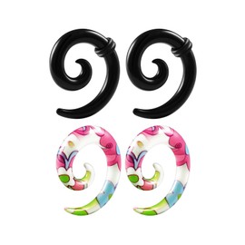 BIG GAUGES 2 Pairs Black Coil Acrylic 2gauges 6 mm Spiral Taper Expander Piercing Ear Stretcher Earring Flower O-rings Plugs BG6225