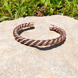 The Swayambhu 100% PURE COPPER BRACELET for Men and Women, Unisex coiled Kundalini copper Cuff with Protective End Cap, Hand forged Healing bracelet for Arthritis pain